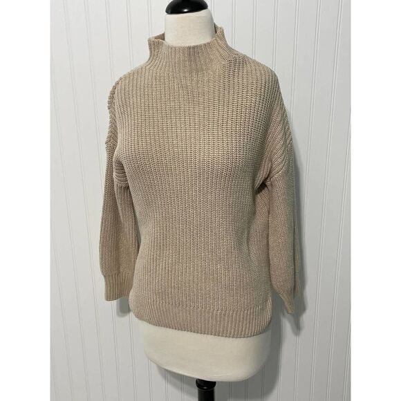 Cupcakes & Cashmere Turtleneck Ribbed Sweater Knit Pullover Tan XS Extra Small - Picture 10 of 11